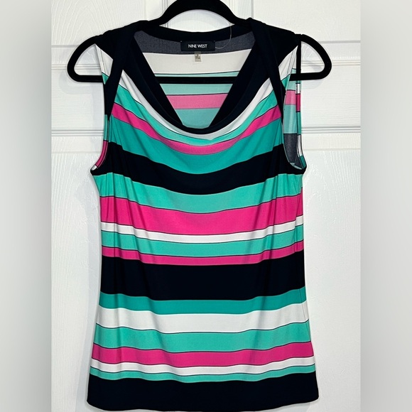 NWOT - Nine West Women's Plus Draped Cowl Neck Stripe Top - Size Medium - Picture 1 of 6